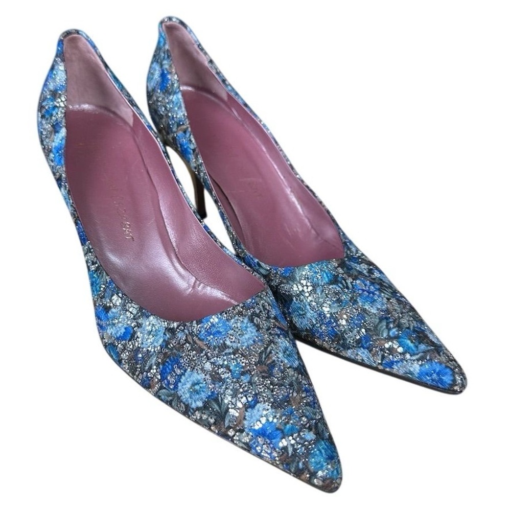 Jean-Michel Cazabat Blue and Silver Tapestry Brocade Heels Size 39 Italy